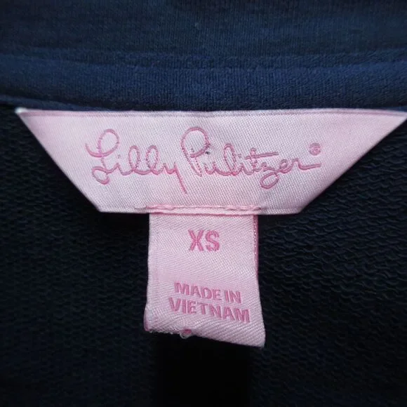 Lilly Pulitzer Skipper Solid Popover Dress XS Navy Crochet Long‎ Sleeve 1/4 Zip - Picture 2 of 13